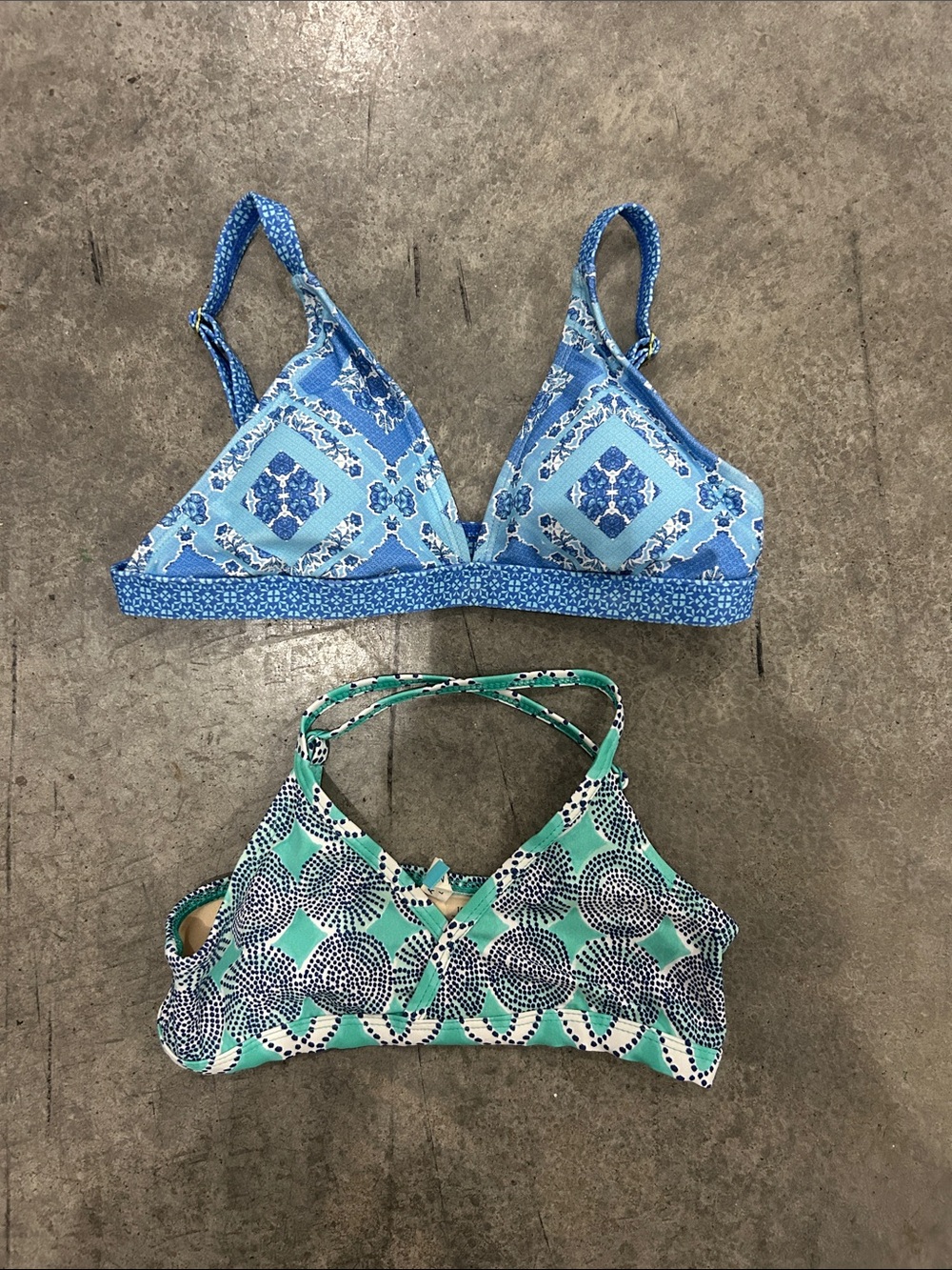 Cabana Life Girls Blue & Teal Patterned Swim Bikini Tops